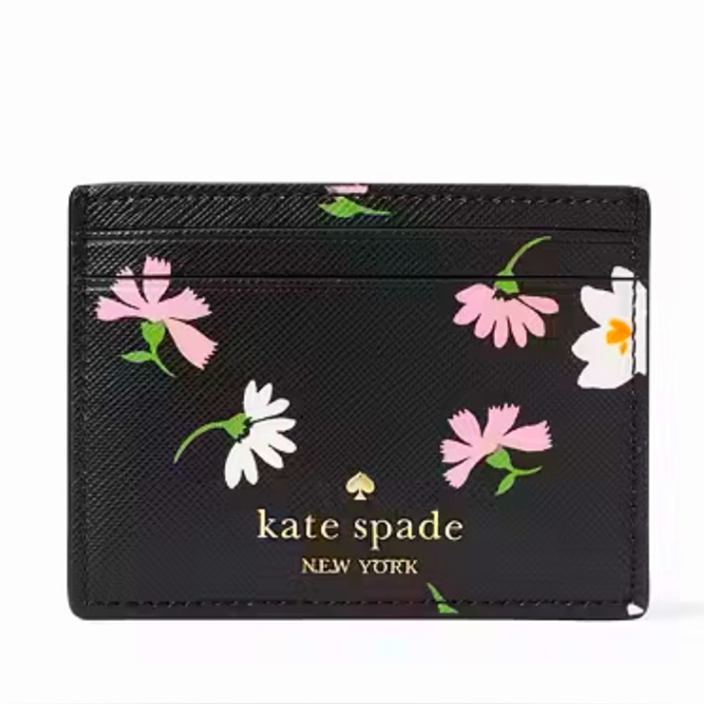 kate spade Black Floral Card Holder with Pink & White Flowers